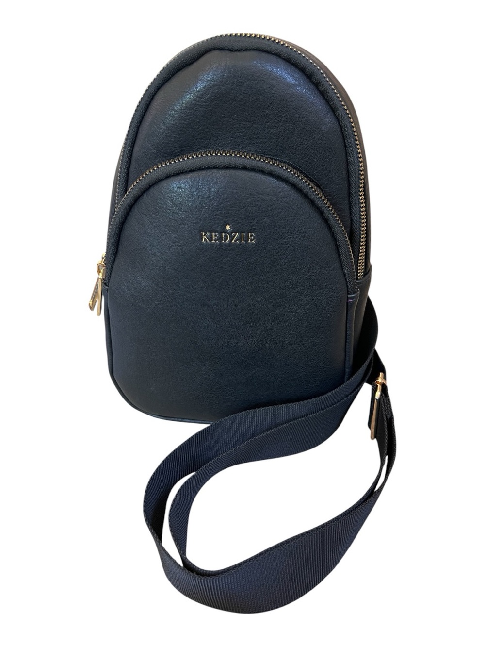 Kedzie Black Leather Mini Crossbody Sling Bag with Gold Hardware